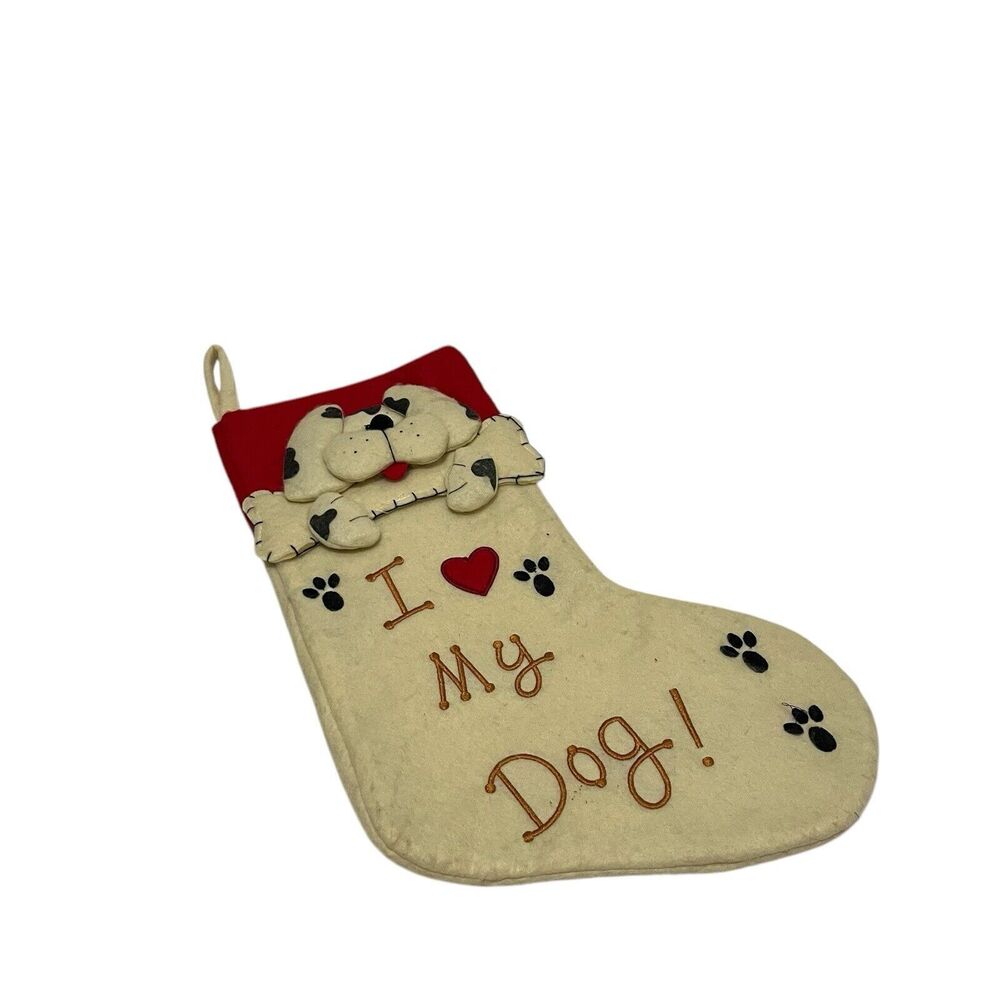 Christmas Stocking I Love My Dog 3D Puppy Dog Felt 17" Jingles Joy Dalmatian Pup